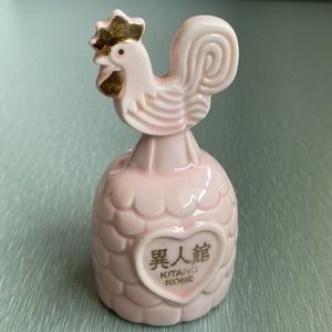Vintage Kitano Kobe Japan Pink Porcelain Bell, Rooster with Rooster w/Gold Trim